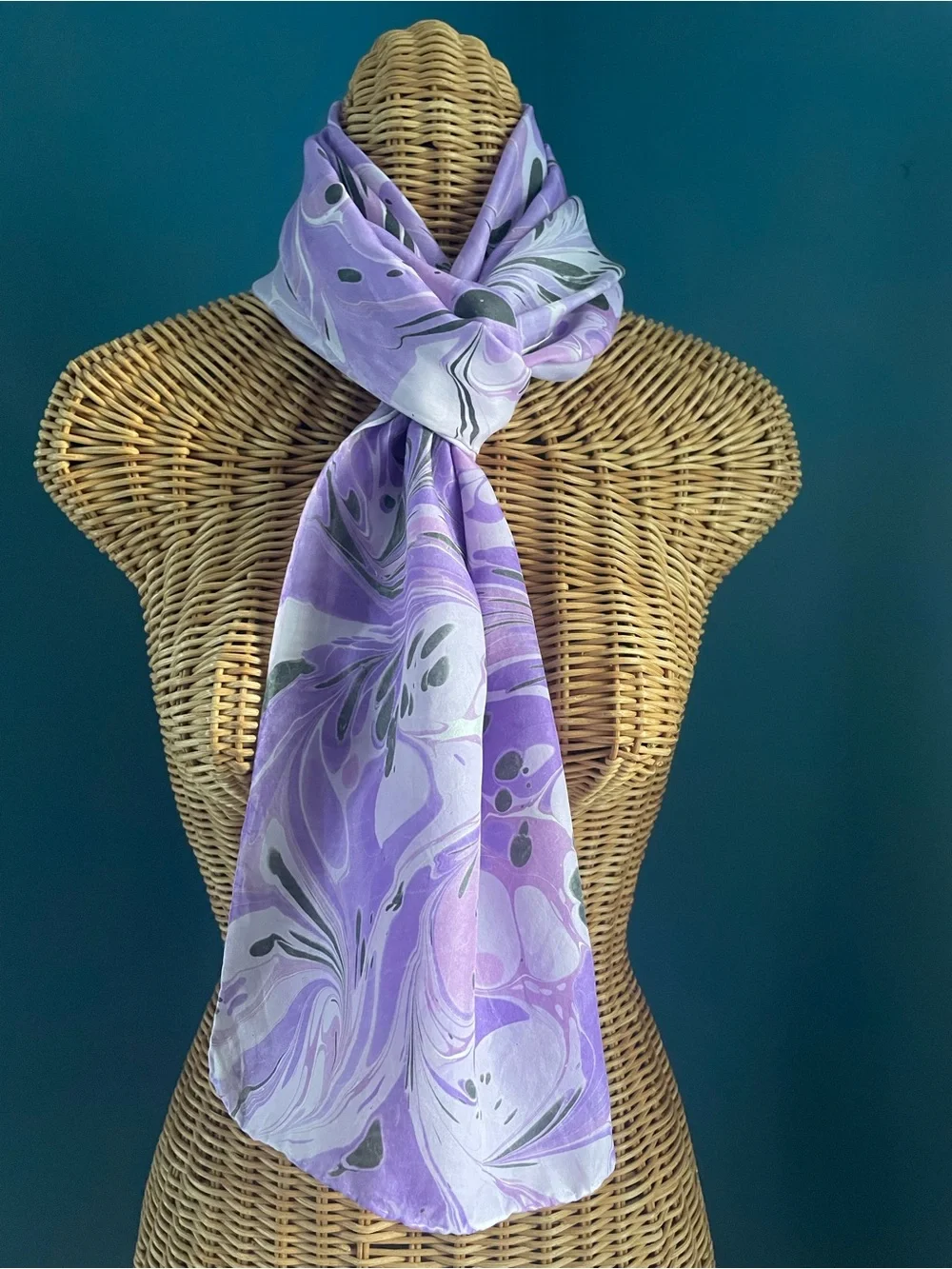 Purple Marbled Silk Oblong Scarf 14 x 68